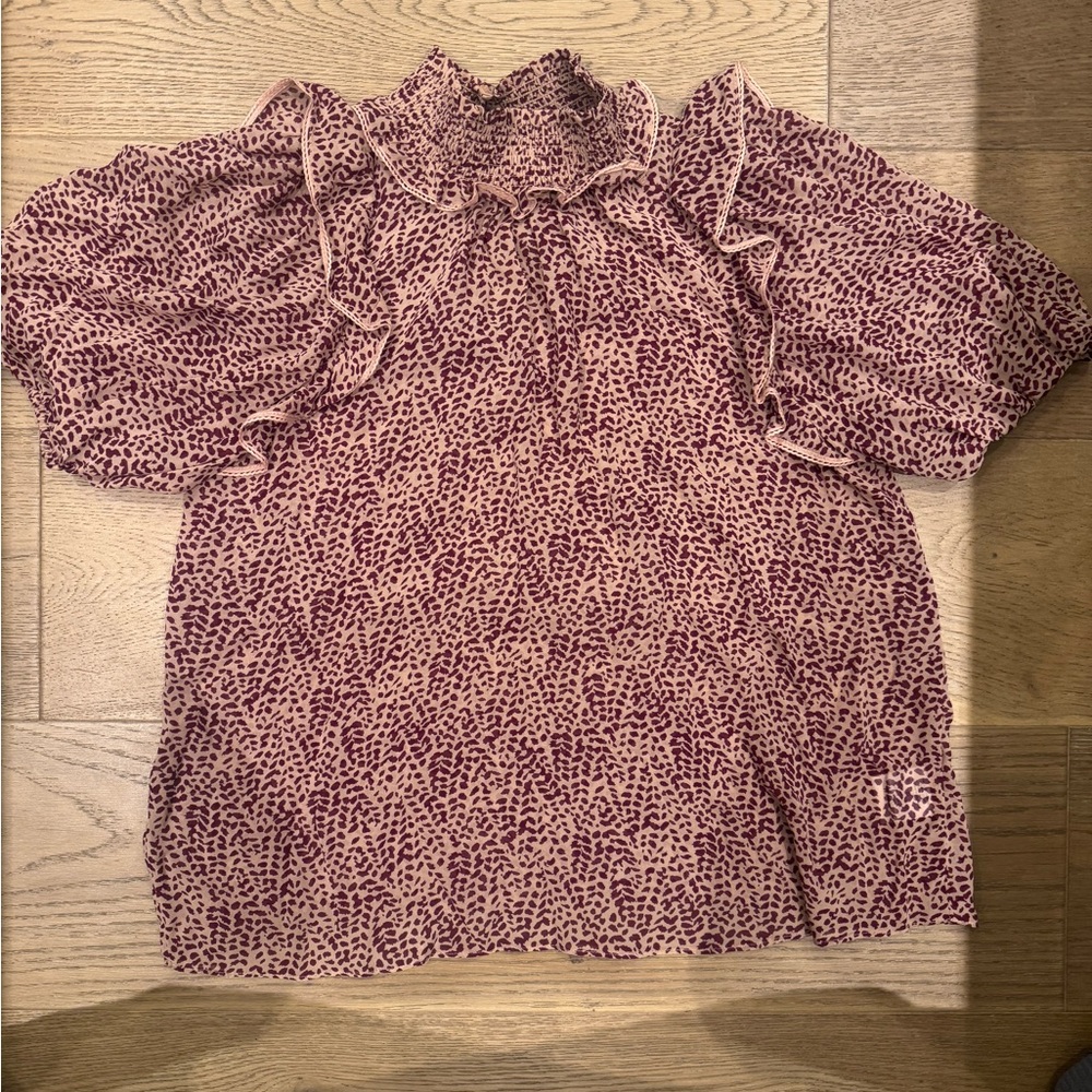 Joie Mauve and Burgundy Ruffled Top